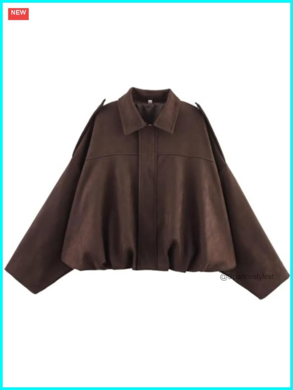 Women's Faux Suede Bomber Jacket Oversized Cropped Batwing Coat